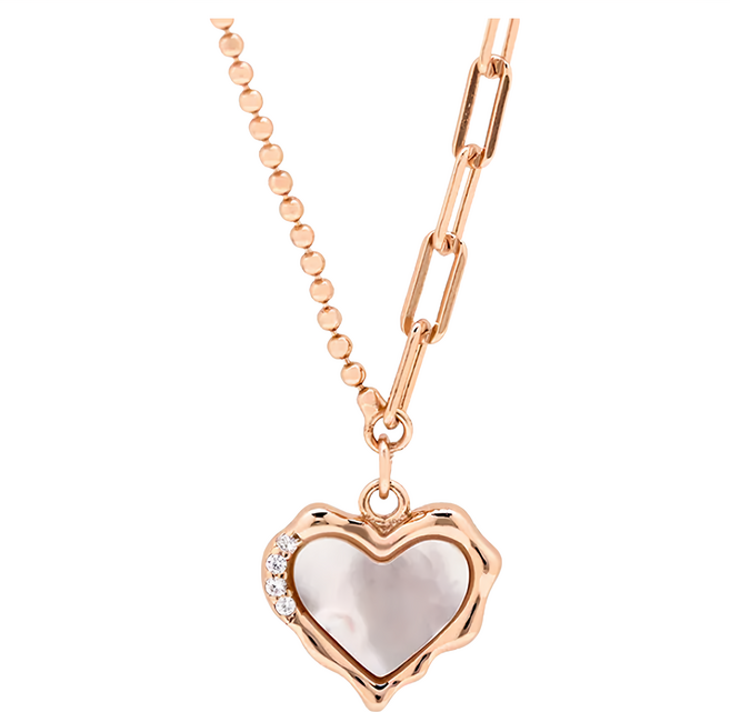 RADIANT STAR 璀璨之星 心音的訊號不規則邊緣母貝愛心二分之一鎖鍊項鍊 925純銀 SL847