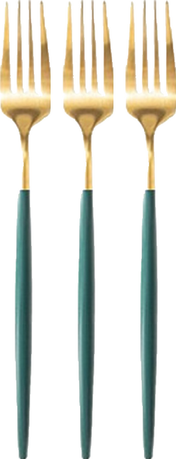 邸家本舖 歐風純色餐具 餐叉 304不鏽鋼 簡約設計, 墨綠金, 3支