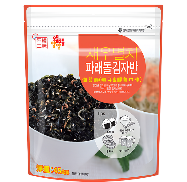 韓味不二 海苔酥 (蝦子&鯷魚口味), 45g, 1包