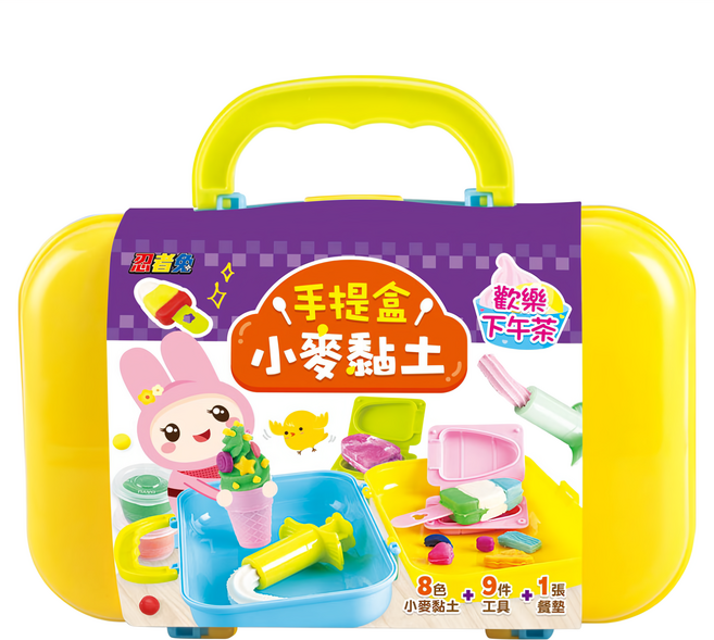 幼福 忍者兔 手提盒黏土組 8色小麥黏土 + 工具 9件 + 餐墊, 歡樂下午茶 多色, 1組, 316g