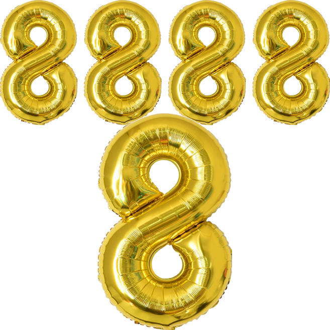 生活King 32吋佈置數字氣球, 數字8 金色, 5個
