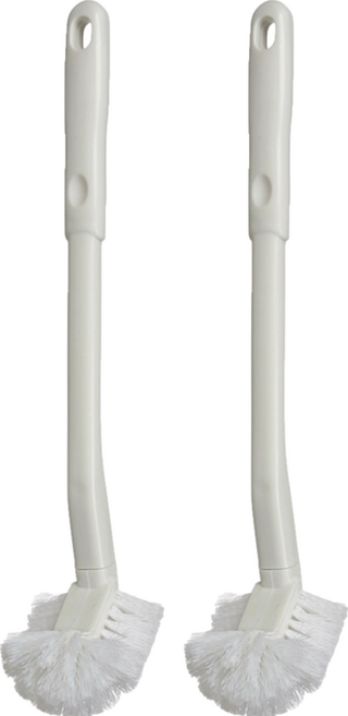 aisen 半球L型馬桶刷 90度半球設計清潔零死角 強硬刷毛耐用不易變形 手柄凹洞設計方便掛取 刷桿長度37公分, 白色, 2支