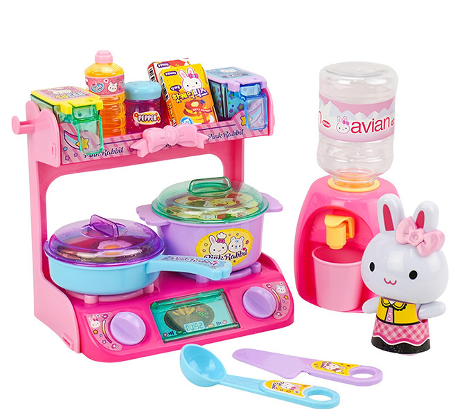 粉紅兔仿真廚房家家酒 雙口瓦斯爐 + 飲水機 附小公仔 授權37019, 1套, 瓦斯爐 + 飲水機