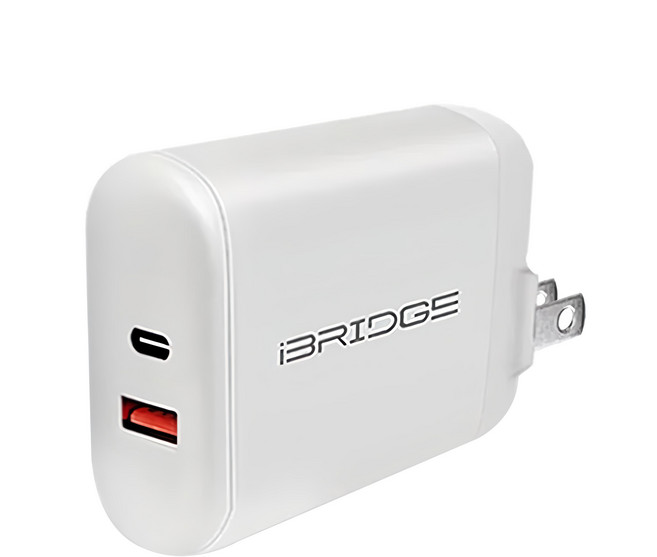 iBRIDGE 30W 雙孔 USB-A+USB-C 充電器 PD3.0 QC 3.0 迷你 可折疊插腳 過充保護 智慧 IC 白色 IBC005 63g