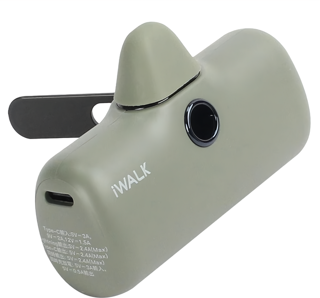 Iwalk Battery 口袋充電寶Pro閃充行動電源 Lightning Type-C 支架版 原廠保固, LPS001L, 叢林綠