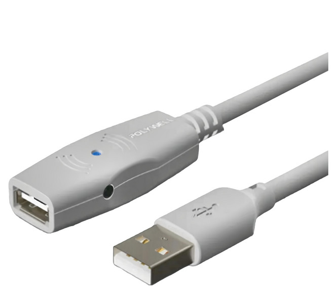 POLYWELL 寶利威爾 USB2.0 Type-A公對A母 主動式增益延長線, 5m, 1條