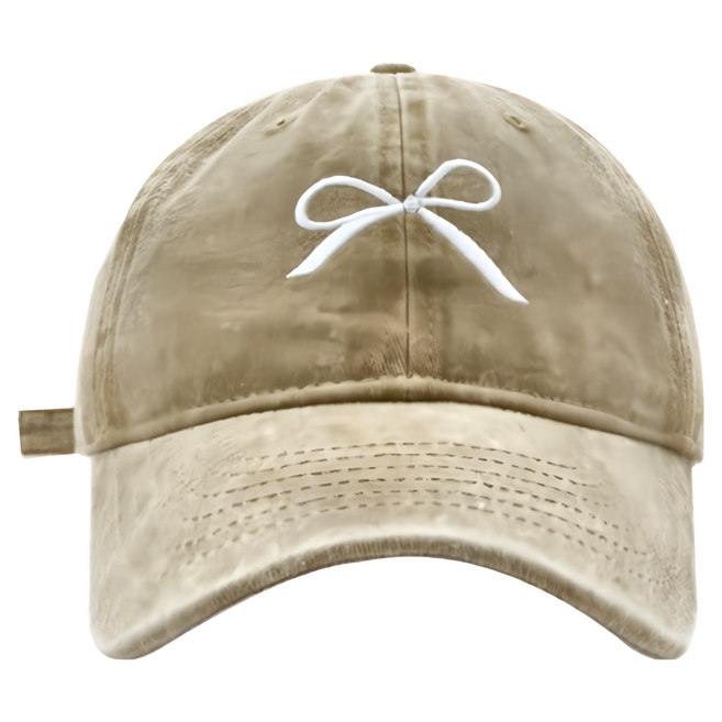 PORA BELLA 運動水洗純色刺繡蝴蝶結防曬帽 HAT012, 卡其色, 1個