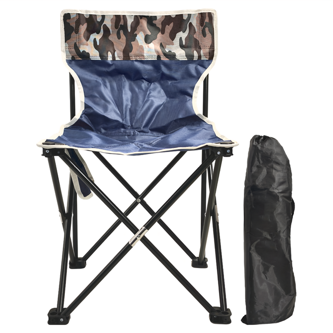 加厚金屬戶外摺疊椅 + 收納包 坐面(39 x 39cm), 豹紋藍, 1組