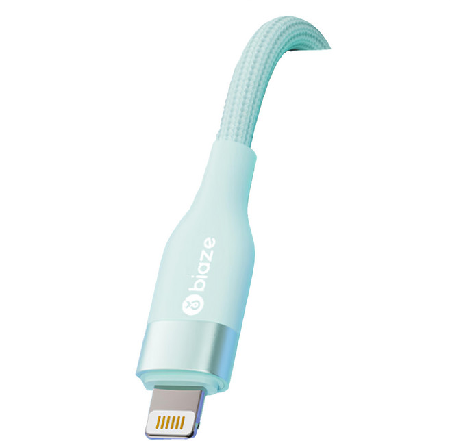 biaze 畢亞茲 PD30W快充傳輸線 Type-C to Lightning 編織款線, 1.88m, 綠色, 1條