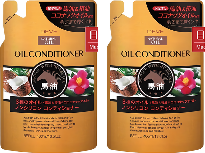 KUMANO 熊野油脂 馬油植物性潤絲精 補充包, 400ml, 2包