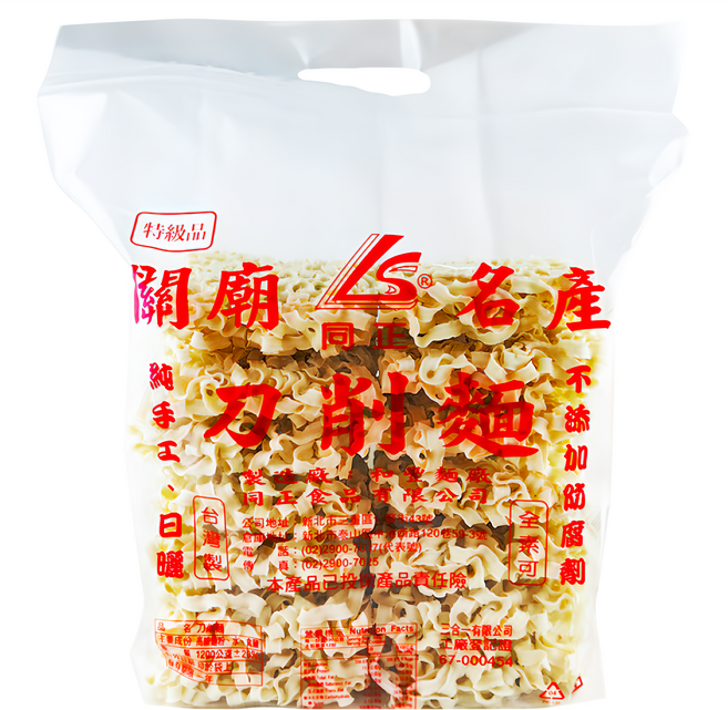 同正 關廟刀削麵 純手工日曬 麵身耐煮 拉鏈袋包裝, 1.2kg, 1包