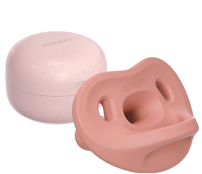 MOYUUM 全矽膠微笑奶嘴收納盒組, 6個月以上, 莓果紅, 1組