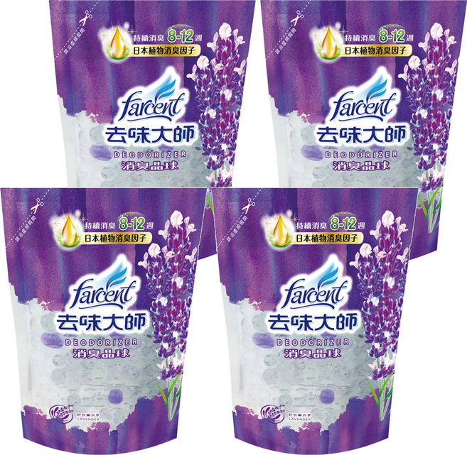 farcent 花仙子 去味大師 消臭晶球補充包 舒爽薰衣草, 4包, 350ml