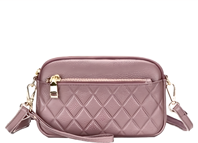 真皮頭層牛皮菱格紋女士肩背包 20.5 x 13 x 4.5cm 斜挎/單肩/手拿, 香芋紫