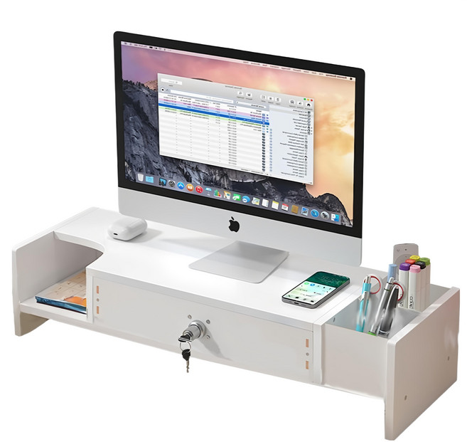 小麥購物 電腦螢幕增高架 49.8 x 19.3 x 13.4cm, 白色