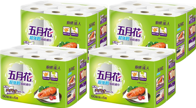 五月花 超強韌廚房紙巾 60張, 6捲, 4袋