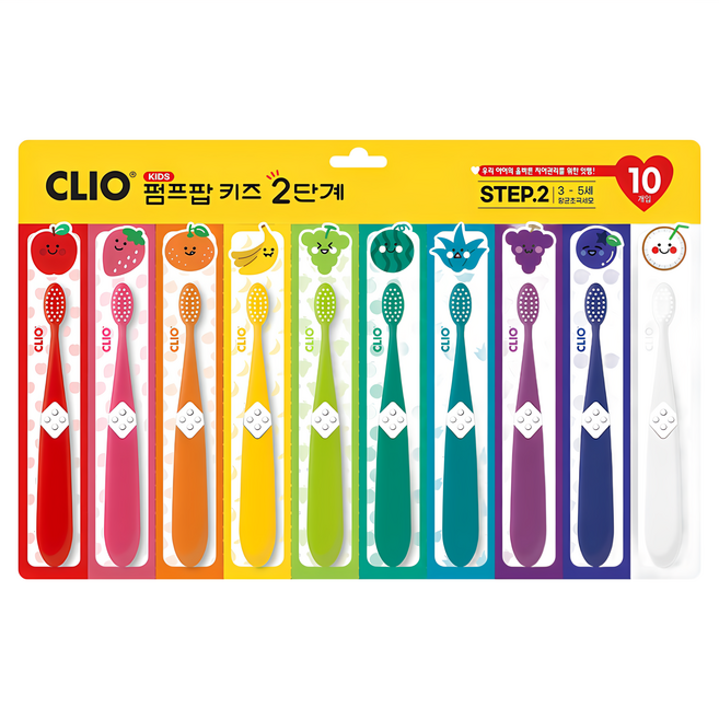 CLIO 彩色兒童細刷毛牙刷 第2階段, 混合顏色, 10支, 1組