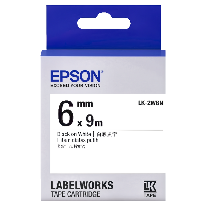 EPSON 標籤帶 LK-2WBN C53S652401 6mm, 白底黑字, 9m