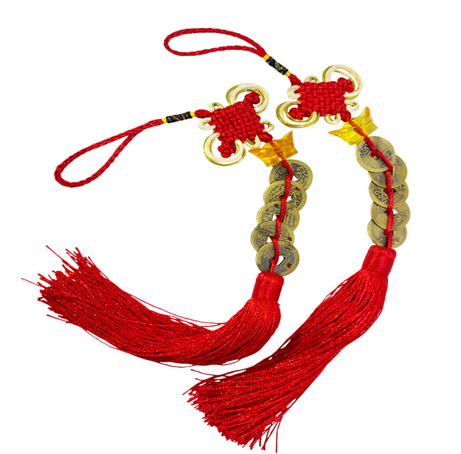 馥瑰馨盛 財富元寶五帝錢掛件, 2個, 紅色