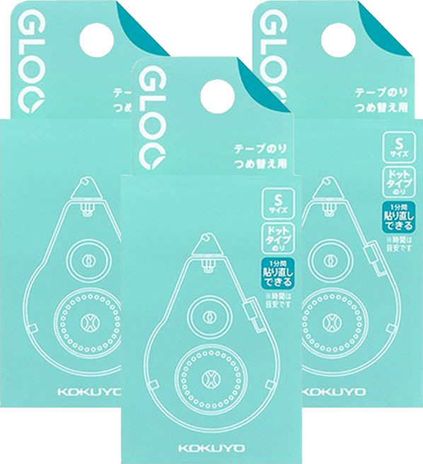 KOKUYO 國譽 GLOO 2way 好黏 1分內重貼型替換帶 S 膠帶 寬7mmx長8米, 3個, 透明色