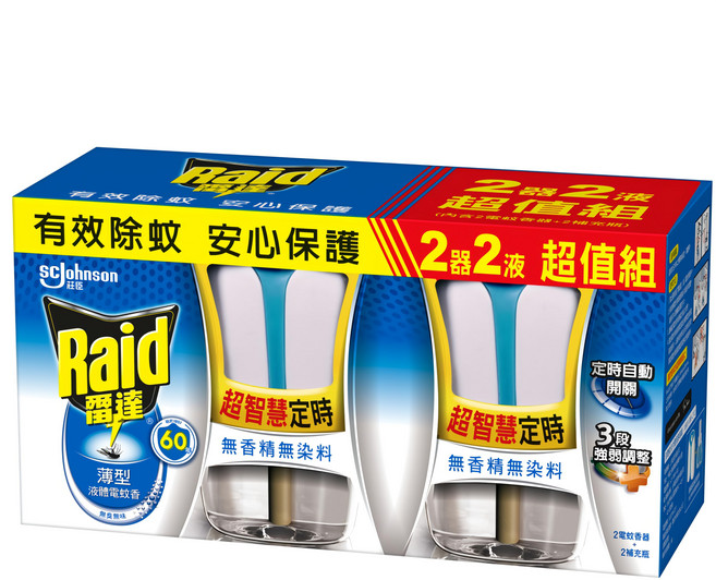 Raid 雷達 超智慧薄型液體電蚊香組 電蚊香器 2個 + 補充瓶41ml 2瓶 無臭無味, 82ml, 1組