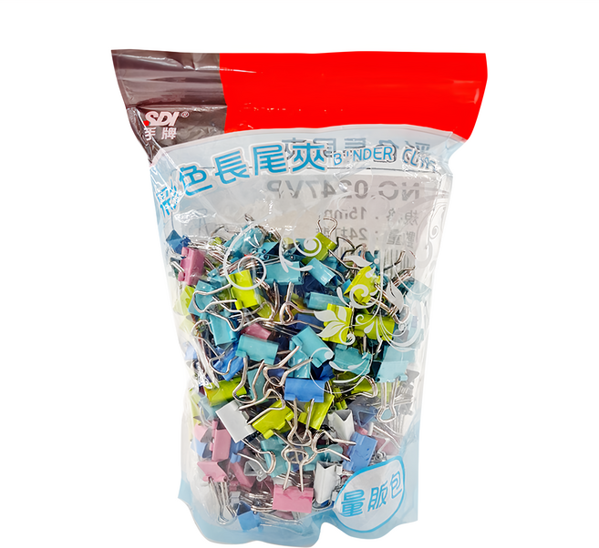 SDI 手牌 彩色長尾夾 NO.0247VP, 15mm, 288支, 1包