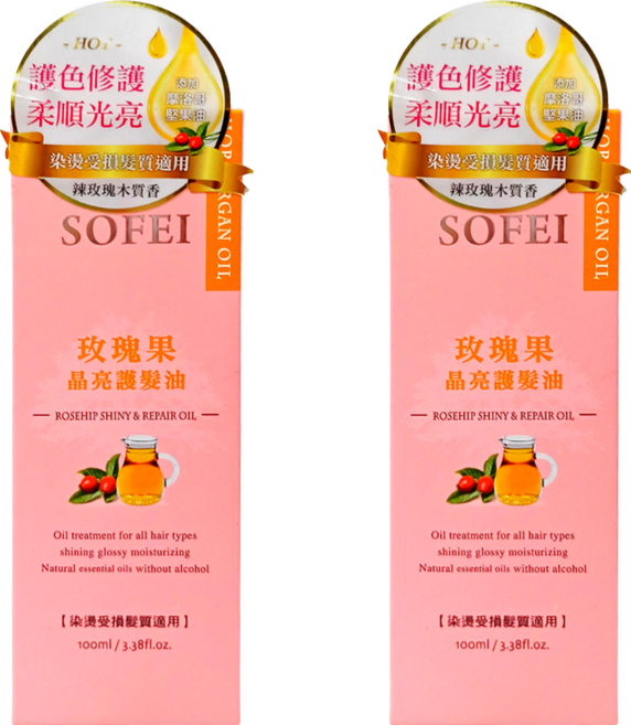 SOFEI 舒妃 玫瑰果晶亮護髮油, 100ml, 2盒