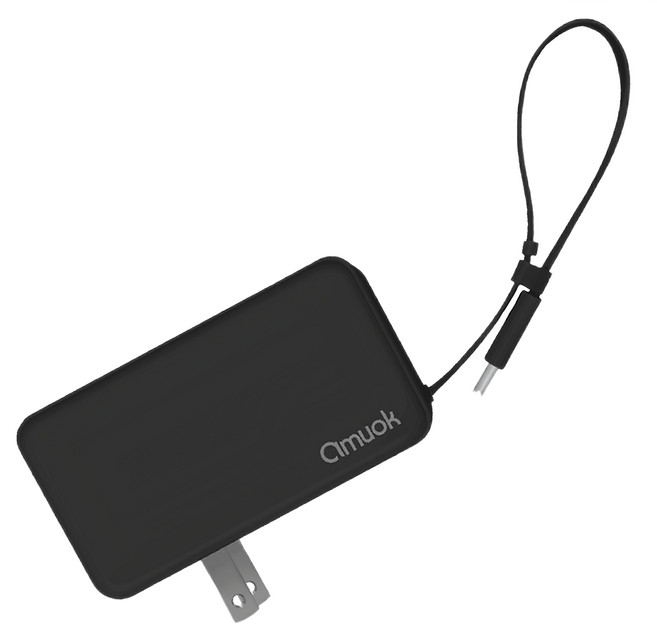 amuok 艾默克 自帶線插頭二合一行動電源 Type-C, DC031, 黑色