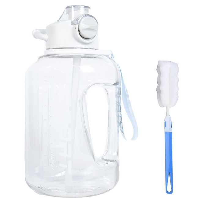 大容量水壺噸噸桶吸管水壺 附水壺刷, 1個, 1.7L, 冰霜白