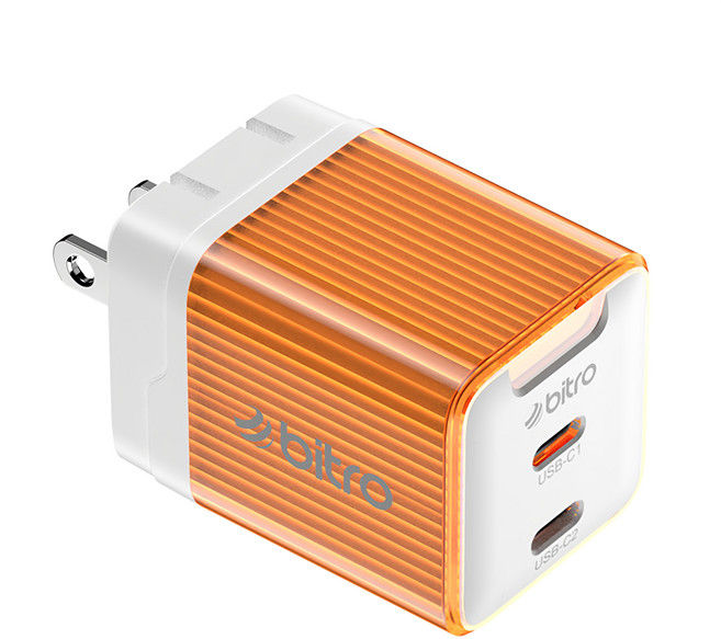 bitro GaN 45W 氮化鎵PD雙孔快速電源供應器 BG45CC, 陽光橘, 1個