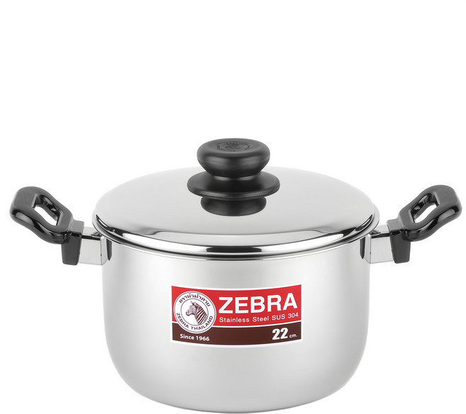 ZEBRA THAILAND 斑馬牌 304不銹鋼 TIGER 雙耳鍋, 22cm, 銀色, 1個