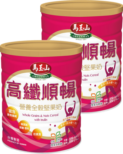 馬玉山 營養全穀堅果奶 高纖順暢配方, 850g, 1入, 2罐