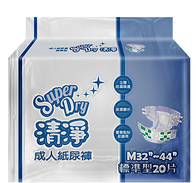 Super Dry 清淨 成人黏貼紙尿褲 標準型, M, 20片, 1包