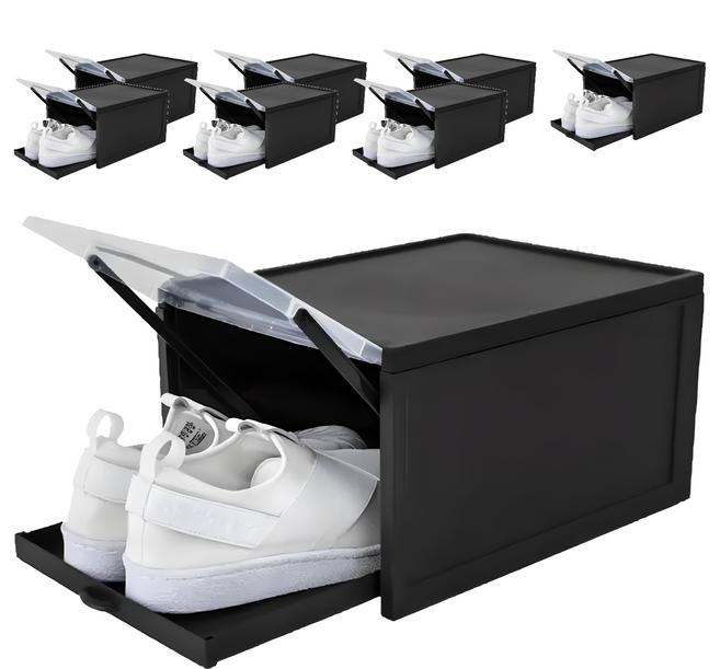 FAmILyLIFE 生活 超耐重自動掀蓋式鞋盒, 夜幕黑, 8個