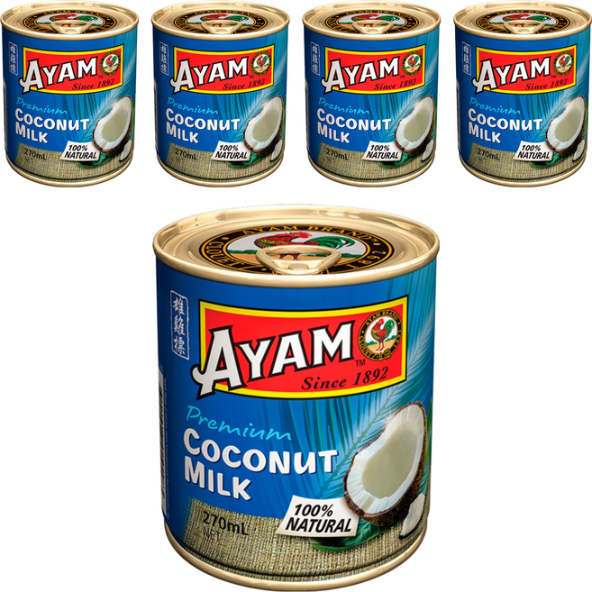 AYAM 雄雞標 特級椰奶罐頭 100%天然, 270ml, 5罐