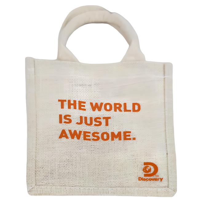 Discovery 簡約棉麻提袋 THE WORLD IS JUST AWESOME., 白色