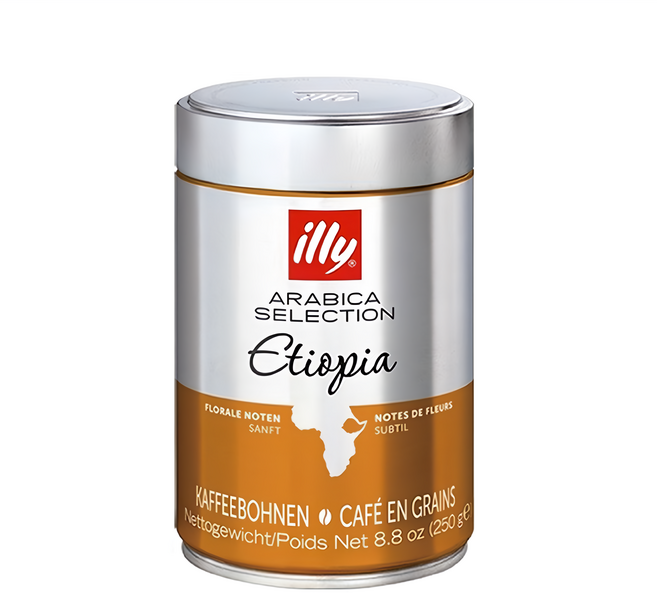 Illy 意利咖啡 衣索比亞 Ethiopia 單品咖啡豆 全豆 無研磨 義大利原裝進口 專利氮氣加壓包裝技術鎖著香氣 100%阿拉比卡咖啡豆, 250g, 1罐