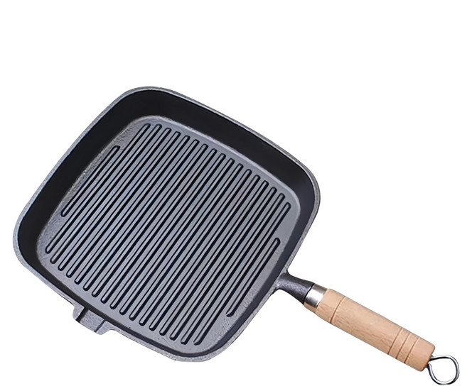 匠心鑄鐵 無塗層不沾牛排煎鍋 實木把手, 23cm, 1個