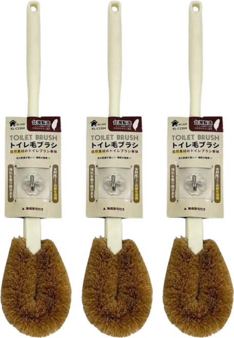 生活King 馬桶棕刷 附無痕掛勾 43 x 7.5cm, 棕色, 3支