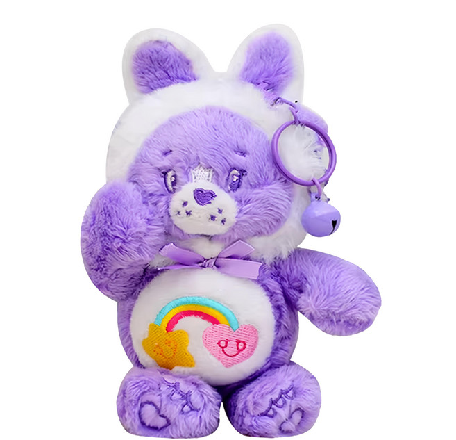 Care Bears 療癒立體造型絨毛公仔鑰匙圈掛飾, 17cm, 兔耳紫, 1個
