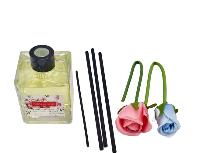 QiMart 法國精油玫瑰造型珪藻土擴香瓶, 1瓶, 200ml, 花香茉莉
