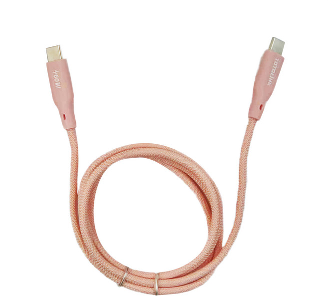 TOTOLINK USB-C to USB-C 強韌快充傳輸編織線 60W 粉霞橘 1M, 1條