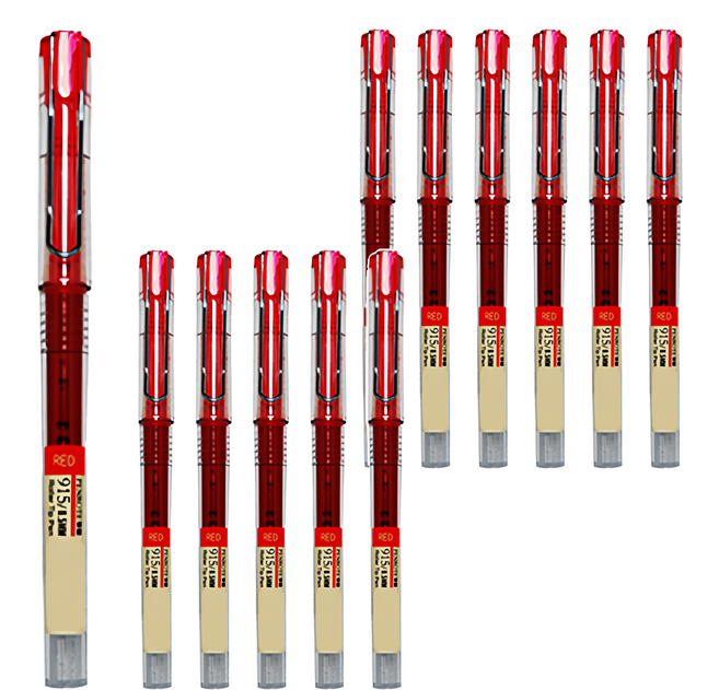 PENROTE 筆樂 915直液式針型鋼珠筆, 紅色, 12支