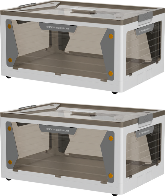 三開摺疊收納箱, 黑透名片 + 白色, 2個