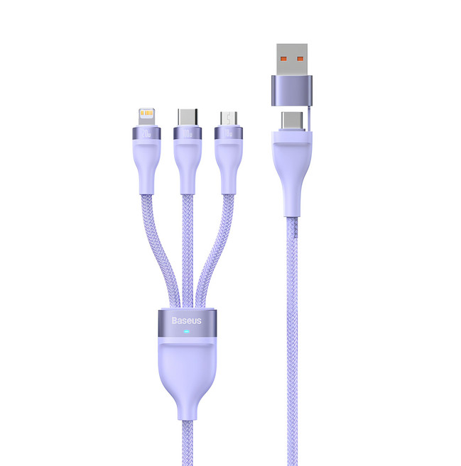 Baseus 倍思 Flash2代 雙頭快充3合1充電線 100W USB/TYPE-C對TYPE-C/8pin/Micro, 1.2m, 紫色, 1條