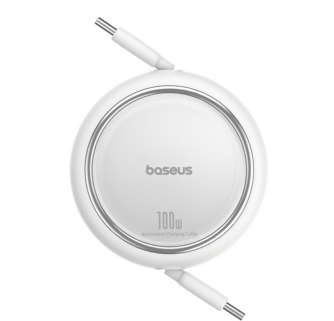 Baseus 倍思 Free2Draw 最新型 Type C 100W 超高速捲盤充電線, 1個, 1m, 月亮白