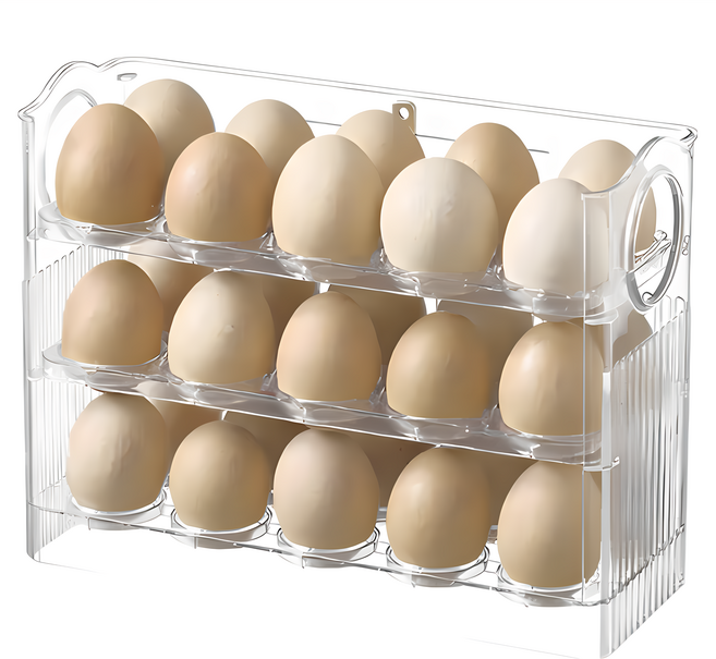 上手家居 高透亮自動翻轉雞蛋收納盒 升級高硬度, 冰透白, 1個