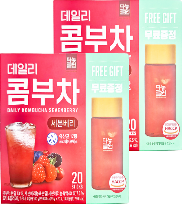 Danongwon 日常神纖七種莓果口味康普茶沖泡飲 附水瓶380ml, 5g, 20條, 2盒
