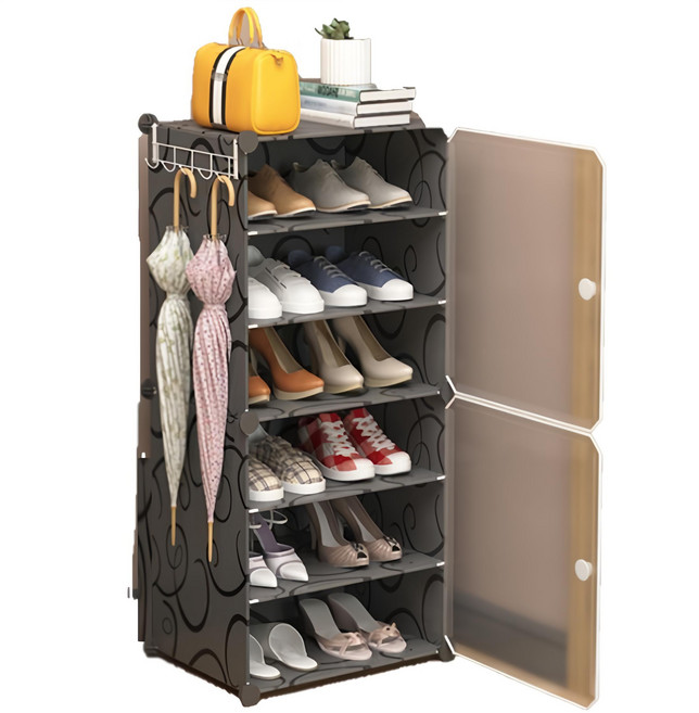 品屋 1列6層側開鞋櫃架, 磨砂黑, 1個