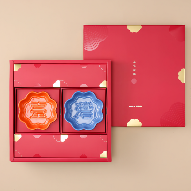 Mao's 樂陶陶 花見祝福顯影醬油碟雙入禮盒組 11 x 2.5cm 100g, 橘臺藍灣, 1組